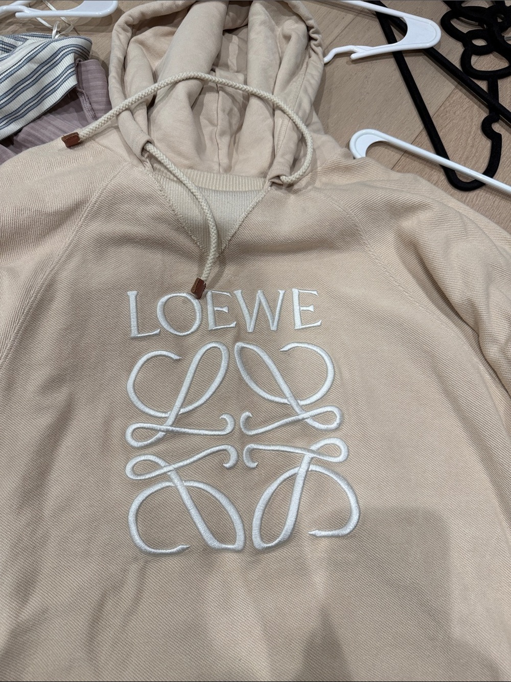 Cream Embroidered Logo Crewneck Hoodie - Picture 2 of 3